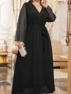 Women's Plus Size Prom Dress Party Dress Wedding Guest Dress Long Dress Maxi Dress Black Green Long Sleeve Pure Color Lace Up Fall Winter Autumn V Neck Fashion Winter Dress Wedding Guest Evening Party -HAYz Clothing Shop pilflf1693207138853