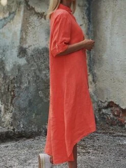 Women's Shirt Dress Casual Dress Cotton Dress Midi Dress Cotton Classic Casual Outdoor Daily Vacation Shirt Collar Ruched Button Long Sleeve Fall Winter Autumn 2023 Regular Fit Pink Red Navy Blue -HAYz Clothing Shop pinseb1693823272553