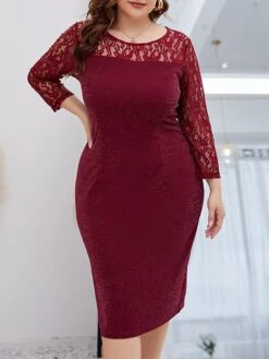 Women‘s Plus Size Curve Party Dress Lace Dress Cocktail Dress Midi Dress Wine Long Sleeve Pure Color Lace Spring Fall Winter Crew Neck Fashion Winter Dress Birthday Wedding Guest 2023 11 Women‘s Plus Size Curve Party Dress Lace Dress Cocktail Dress Midi Dress Wine Long Sleeve Pure Color Lace Spring Fall Winter Crew Neck Fashion Winter Dress Birthday Wedding Guest 2023 -HAYz Clothing Shop piroxm1691999686343