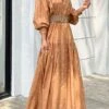Women's Shirt Dress Casual Dress Swing Dress Maxi Long Dress Outdoor Daily Vacation Polyester Fashion Modern Shirt Collar Button Tie Belt Long Sleeve Summer Spring Fall 2023 Loose Fit Green Khaki