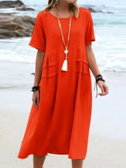 Women's Casual Dress Cotton Linen Dress A Line Dress Midi Dress Polyester Fashion Modern Outdoor Daily Vacation Crew Neck Basic Short Sleeve Summer Spring 2023 Loose Fit Black Pink Blue Plain S M L 17 Women's Casual Dress Cotton Linen Dress A Line Dress Midi Dress Polyester Fashion Modern Outdoor Daily Vacation Crew Neck Basic Short Sleeve Summer Spring 2023 Loose Fit Black Pink Blue Plain S M L -HAYz Clothing Shop pjiayl1688104334839