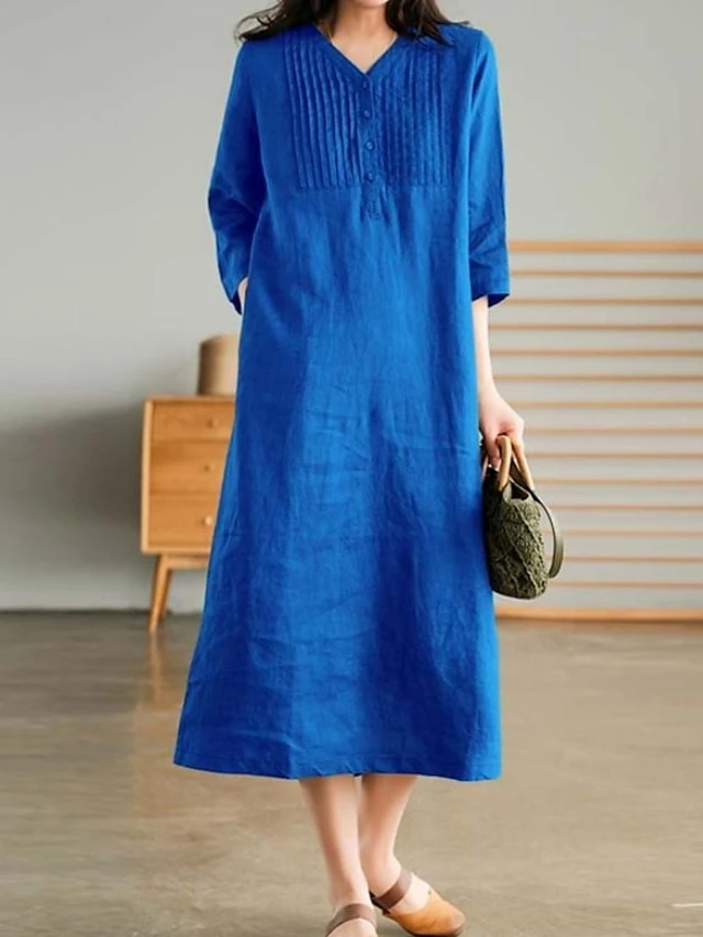 Women's Casual Dress Cotton Linen Dress White Dress Midi Dress Bamboo Fashion Modern Daily Vacation V Neck Ruched Patchwork Half Sleeve Summer Spring Fall 2023 Regular Fit White Blue Orange Plain M L 5 Women's Casual Dress Cotton Linen Dress White Dress Midi Dress Bamboo Fashion Modern Daily Vacation V Neck Ruched Patchwork Half Sleeve Summer Spring Fall 2023 Regular Fit White Blue Orange Plain M L - Image 5