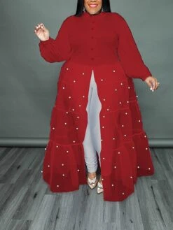 Women‘s Plus Size Curve Flattering Dresses Elegant Apple Shaped Dress Wedding Guest Casual Dress Swing Dress Polka Dot Long Dress Maxi Dress Long Sleeve Mesh Stand Collar Basic Daily Spring Summer -HAYz Clothing Shop pkmhzm1672824079104