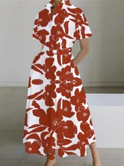 Women's Shirt Dress Casual Dress Swing Dress Maxi Long Dress Outdoor Office Daily Polyester Fashion Modern Shirt Collar Button Pocket Short Sleeve Summer Spring 2023 Loose Fit Yellow Red Navy Blue -HAYz Clothing Shop pktxbt1689925296196