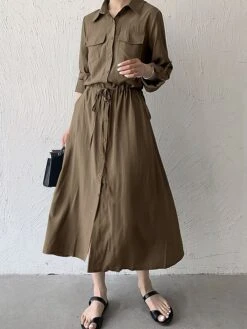 Women's Shirt Dress Casual Dress Maxi Long Dress Outdoor Daily Date Polyester Fashion Classic Shirt Collar Button Pocket Long Sleeve Fall Winter 2023 Loose Fit ArmyGreen Black Brown Pure Color S M L 27 Women's Shirt Dress Casual Dress Maxi Long Dress Outdoor Daily Date Polyester Fashion Classic Shirt Collar Button Pocket Long Sleeve Fall Winter 2023 Loose Fit ArmyGreen Black Brown Pure Color S M L -HAYz Clothing Shop pmfgrb1693535854868