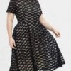 Women‘s Plus Size Curve Party Dress Lace Dress Cocktail Dress Midi Dress Black Short Sleeve Pure Color Lace Summer Spring Fall Crew Neck Fashion Birthday Wedding Guest Vacation 2023