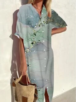 Women's Shirt Dress Mini Dress Office Daily Date Polyester Modern Casual Shirt Collar Button Print Half Sleeve Summer Spring Fall 2023 Loose Fit White Pink Blue Graphic S M L XL 2XL