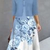 Women's Two Piece Dress Set Casual Dress Print Dress Outdoor Daily Fashion Elegant Print Midi Dress V Neck Half Sleeve Floral Regular Fit Blue Purple Green Fall Winter S M L XL XXL