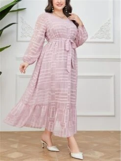 Women's Plus Size Prom Dress Party Dress Wedding Guest Dress Long Dress Maxi Dress Pink Long Sleeve Pure Color Lace Up Fall Winter Autumn Crew Neck Fashion Winter Dress Evening Party Wedding Guest -HAYz Clothing Shop pnpkdb1693535313858