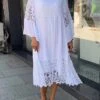 Women's Casual Dress Cotton Linen Dress Lace Dress Midi Dress Lace Basic Classic Outdoor Daily Vacation Crew Neck Lace Patchwork Long Sleeve Summer Spring Fall 2023 Loose Fit White Plain S M L XL 2XL