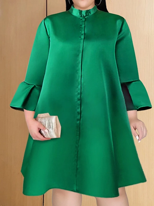 Women‘s Plus Size Curve Party Dress Solid Color Stand Collar Long Sleeve Winter Fall Elegant Formal Mini Dress Party Cocktail Party Dress 5 Women‘s Plus Size Curve Party Dress Solid Color Stand Collar Long Sleeve Winter Fall Elegant Formal Mini Dress Party Cocktail Party Dress - Image 5