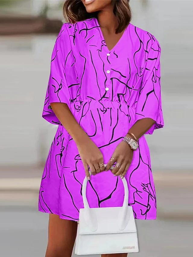 Women's Shirt Dress Casual Dress Mini Dress Outdoor Daily Polyester Fashion Modern V Neck Button Print Half Sleeve Summer Spring 2023 Loose Fit Black White Yellow Graffiti S M L XL 2XL 4 Women's Shirt Dress Casual Dress Mini Dress Outdoor Daily Polyester Fashion Modern V Neck Button Print Half Sleeve Summer Spring 2023 Loose Fit Black White Yellow Graffiti S M L XL 2XL - Image 4