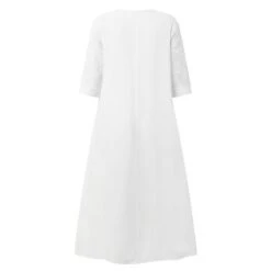 Women's Cotton Linen Dress Casual Dress Midi Dress Cotton Casual Mature Outdoor Daily Vacation V Neck Ruched Pocket Half Sleeve Summer Spring Fall 2023 Loose Fit White Blue Green Plain S M L XL 2XL -HAYz Clothing Shop pocquo1684215225049