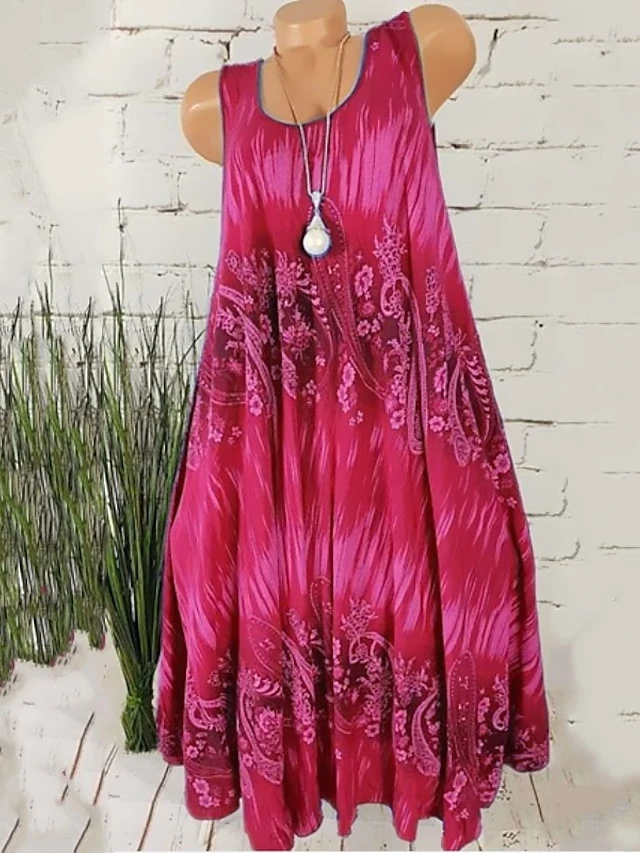 Women's Plus Size Curve Shift Dress Floral Round Neck Print Sleeveless Spring Summer Casual Short Mini Dress Casual Daily Dress 2 Women's Plus Size Curve Shift Dress Floral Round Neck Print Sleeveless Spring Summer Casual Short Mini Dress Casual Daily Dress - Image 2