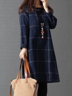 Women's Casual Dress Cotton Linen Dress Plaid Dress Midi Dress Polyester Basic Classic Outdoor Daily Vacation Crew Neck Pocket Print Long Sleeve Fall Winter Autumn 2023 Loose Fit Navy Blue Plaid L XL 13 Women's Casual Dress Cotton Linen Dress Plaid Dress Midi Dress Polyester Basic Classic Outdoor Daily Vacation Crew Neck Pocket Print Long Sleeve Fall Winter Autumn 2023 Loose Fit Navy Blue Plaid L XL -HAYz Clothing Shop polpjj1693475207911