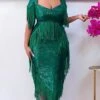 Women‘s Plus Size Curve Prom Dress Party Dress Sequin Dress Long Dress Maxi Dress Green Short Sleeve Pure Color Sequins Summer Spring Fall Square Neck Fashion Evening Party Wedding Guest