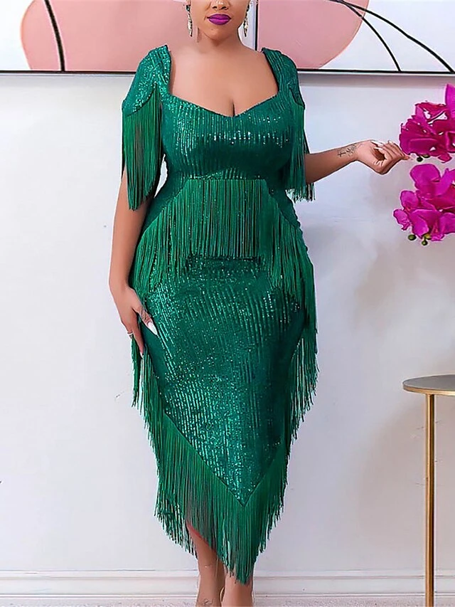 Women‘s Plus Size Curve Prom Dress Party Dress Sequin Dress Long Dress Maxi Dress Green Short Sleeve Pure Color Sequins Summer Spring Fall Square Neck Fashion Evening Party Wedding Guest 1 Women‘s Plus Size Curve Prom Dress Party Dress Sequin Dress Long Dress Maxi Dress Green Short Sleeve Pure Color Sequins Summer Spring Fall Square Neck Fashion Evening Party Wedding Guest