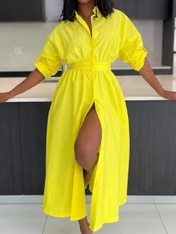 Women's Shirt Dress Midi Dress Outdoor Office Daily Polyester Fashion Romantic Shirt Collar Button Long Sleeve Summer Spring Fall 2023 Slim Yellow Pink Plain S M L XL 14 Women's Shirt Dress Midi Dress Outdoor Office Daily Polyester Fashion Romantic Shirt Collar Button Long Sleeve Summer Spring Fall 2023 Slim Yellow Pink Plain S M L XL -HAYz Clothing Shop pouole1697597598685