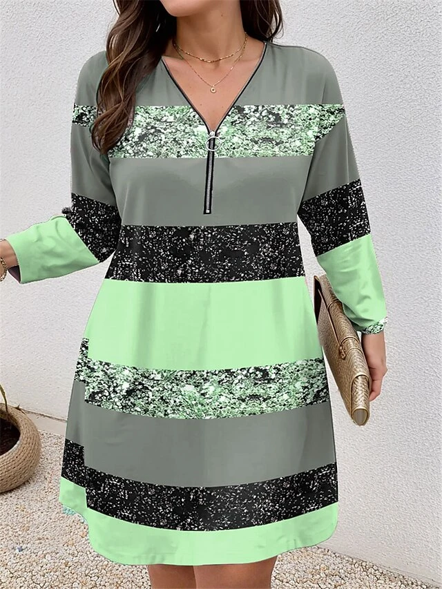 Women's Plus Size Curve Casual Dress Winter Dress Stripe Mini Dress Long Sleeve Print V Neck Fashion Outdoor Pink Blue Fall Winter L XL 2XL 3XL 4XL 5 Women's Plus Size Curve Casual Dress Winter Dress Stripe Mini Dress Long Sleeve Print V Neck Fashion Outdoor Pink Blue Fall Winter L XL 2XL 3XL 4XL - Image 5