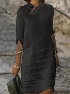 Women‘s Cotton Linen Dress Shirt Dress Casual Dress Shift Dress Midi Dress Cotton Blend Fashion Basic Outdoor Daily Vacation Stand Collar Button Half Sleeve Summer Spring 2023 Black White Blue Plain 18 Women‘s Cotton Linen Dress Shirt Dress Casual Dress Shift Dress Midi Dress Cotton Blend Fashion Basic Outdoor Daily Vacation Stand Collar Button Half Sleeve Summer Spring 2023 Black White Blue Plain -HAYz Clothing Shop ppljiw1680261365347