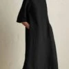 Women's Cotton Linen Dress Casual Dress Shift Dress Maxi Long Dress Cotton Blend Casual Daily Holiday Vacation Crew Neck Pocket Contrast Stitching Half Sleeve Summer Spring 2023 Loose Fit Black Wine