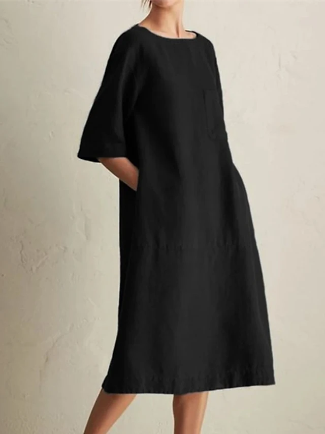 Women's Cotton Linen Dress Casual Dress Shift Dress Maxi Long Dress Cotton Blend Casual Daily Holiday Vacation Crew Neck Pocket Contrast Stitching Half Sleeve Summer Spring 2023 Loose Fit Black Wine 1 Women's Cotton Linen Dress Casual Dress Shift Dress Maxi Long Dress Cotton Blend Casual Daily Holiday Vacation Crew Neck Pocket Contrast Stitching Half Sleeve Summer Spring 2023 Loose Fit Black Wine