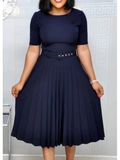 Women‘s Plus Size Curve Party Dress Solid Color Crew Neck Ruched Short Sleeve Spring Fall Work Formal Prom Dress Knee Length Dress Party Work Dress Loose Fit -HAYz Clothing Shop ppqqbq1620625710484