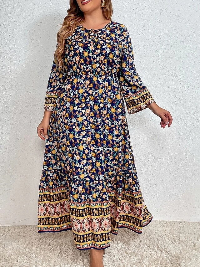 Women's Plus Size Party Dress Wedding Guest Dress Swing Dress Long Dress Maxi Dress Yellow Long Sleeve Floral Print Spring Fall Winter Crew Neck Fashion Winter Dress Evening Party Wedding Guest 2023 2 Women's Plus Size Party Dress Wedding Guest Dress Swing Dress Long Dress Maxi Dress Yellow Long Sleeve Floral Print Spring Fall Winter Crew Neck Fashion Winter Dress Evening Party Wedding Guest 2023 - Image 2