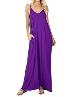 Women's Long Dress Maxi Dress Light Blue Wine Colorful Blue Sleeveless Pure Color Spring Summer S M L XL XXL -HAYz Clothing Shop pqjnek1609126789553