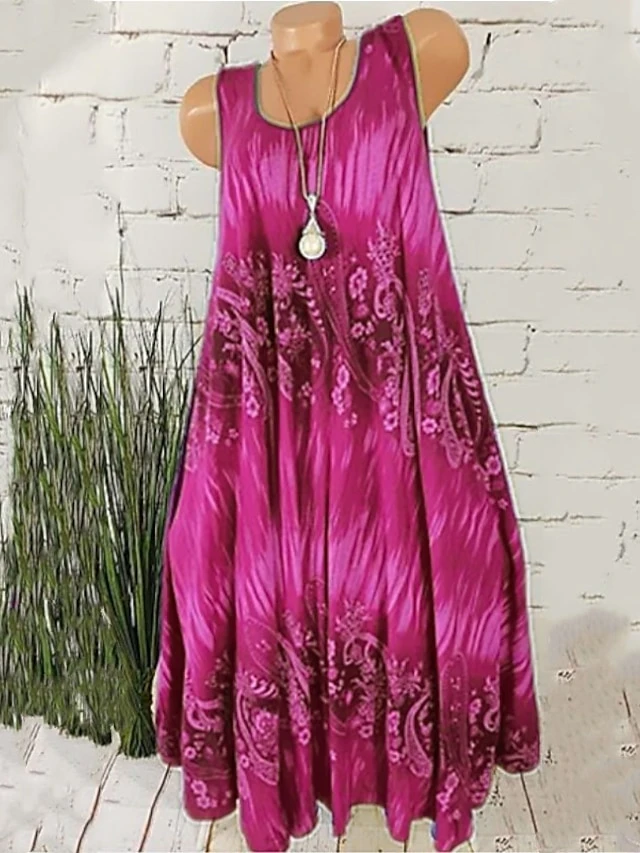 Women's Plus Size Curve Shift Dress Floral Round Neck Print Sleeveless Spring Summer Casual Short Mini Dress Casual Daily Dress 3 Women's Plus Size Curve Shift Dress Floral Round Neck Print Sleeveless Spring Summer Casual Short Mini Dress Casual Daily Dress - Image 3