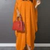 Women's Plus Size Curve Shirt Dress Casual Dress Swing Dress Plain Long Dress Maxi Dress 3/4 Length Sleeve Button V Neck Fashion Outdoor Yellow Orange Fall Winter L XL XXL 3XL 4XL