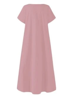 Women's Casual Dress Cotton Linen Dress Maxi Long Dress Polyester Basic Classic Outdoor Daily Vacation Crew Neck Ruched Pocket Short Sleeve Summer Spring 2023 Loose Fit Black Yellow Pink Plain M L XL -HAYz Clothing Shop prvwut1691067919703