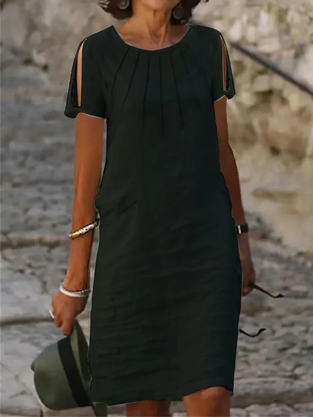 Women's Casual Dress Cotton Dress Shift Dress Midi Dress Cotton Blend Fashion Basic Outdoor Daily Vacation Crew Neck Cut Out Short Sleeve Summer Spring 2023 Loose Fit Black White Blue Plain S M L XL 2 Women's Casual Dress Cotton Dress Shift Dress Midi Dress Cotton Blend Fashion Basic Outdoor Daily Vacation Crew Neck Cut Out Short Sleeve Summer Spring 2023 Loose Fit Black White Blue Plain S M L XL - Image 2