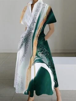 Women's Shirt Dress Casual Dress Swing Dress Maxi Long Dress Outdoor Office Daily Polyester Fashion Modern Shirt Collar Button Pocket Short Sleeve Summer Spring 2023 Loose Fit Pink Red Navy Blue Ombre