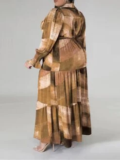 Women's Plus Size Curve Work Dress Swing Dress Semi Formal Dress Fashion Long Dress Maxi Dress Lace Up Print Shirt Collar Long Sleeve Print Yellow Royal Blue Blue Spring Fall XL XXL 3XL 4XL 5XL -HAYz Clothing Shop ptjlxe1692847952019