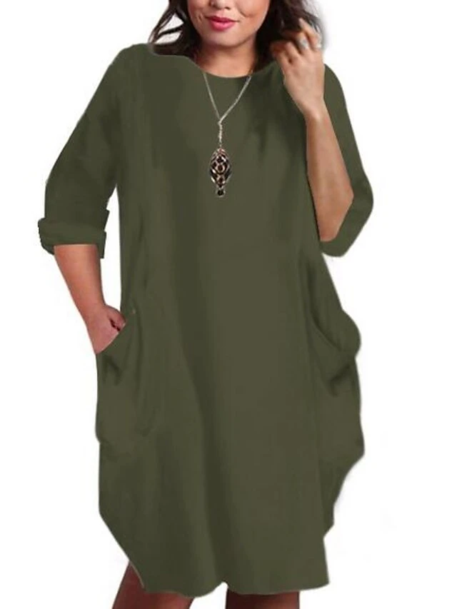 Women‘s Plus Size Curve T Shirt Dress Tee Dress Plain Crew Neck Long Sleeve Fall Winter Hot Knee Length Dress Casual Daily Dress 2 Women‘s Plus Size Curve T Shirt Dress Tee Dress Plain Crew Neck Long Sleeve Fall Winter Hot Knee Length Dress Casual Daily Dress - Image 2