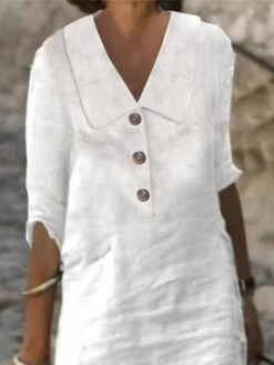 Women's Cotton Linen Dress Casual Dress Shift Dress Midi Dress Cotton Blend Fashion Modern Outdoor Daily Vacation Shirt Collar Button Half Sleeve Summer Spring 2023 Regular Fit White Blue Green Plain 9 Women's Cotton Linen Dress Casual Dress Shift Dress Midi Dress Cotton Blend Fashion Modern Outdoor Daily Vacation Shirt Collar Button Half Sleeve Summer Spring 2023 Regular Fit White Blue Green Plain -HAYz Clothing Shop ptrqcd1677747954765