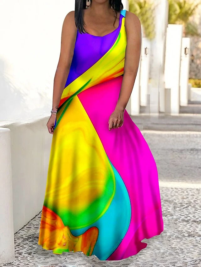 Women‘s Plus Size Curve Casual Dress Swing Dress Strap Dress Color Block Long Dress Maxi Dress Sleeveless Print Strap Romantic Daily Light Yellow Multicolor Summer Spring L XL XXL 3XL 4XL 2 Women‘s Plus Size Curve Casual Dress Swing Dress Strap Dress Color Block Long Dress Maxi Dress Sleeveless Print Strap Romantic Daily Light Yellow Multicolor Summer Spring L XL XXL 3XL 4XL - Image 2