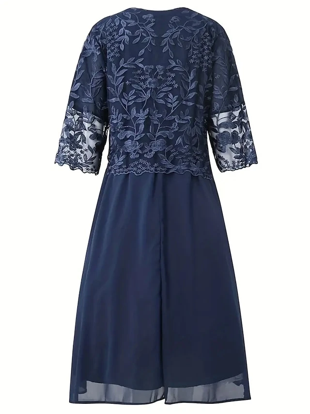 Women's Plus Size Party Dress Lace Dress Cocktail Dress Midi Dress Navy Blue 3/4 Length Sleeve Pure Color Lace Spring Fall Winter Crew Neck Fashion Winter Dress Wedding Guest Vacation 2023 L XL XXL 4 Women's Plus Size Party Dress Lace Dress Cocktail Dress Midi Dress Navy Blue 3/4 Length Sleeve Pure Color Lace Spring Fall Winter Crew Neck Fashion Winter Dress Wedding Guest Vacation 2023 L XL XXL - Image 4