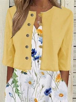 Women's Two Piece Dress Set Casual Dress Print Dress Outdoor Daily Fashion Modern Button Pocket Midi Dress V Neck Half Sleeve Floral Regular Fit Yellow Summer Spring S M L XL XXL -HAYz Clothing Shop pumtjp1684296086678