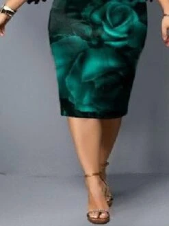 Women‘s Plus Size Curve Flattering Dresses Elegant Apple Shaped Dress Wedding Guest Party Dress Print Crew Neck Sleeve Spring Fall Work Casual Prom Dress Midi Dress Daily Work Dress -HAYz Clothing Shop putvpr1649312179049