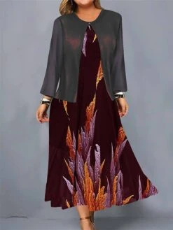 Women's Plus Size Curve Casual Dress Dress Set Two Piece Dress Floral Midi Dress Long Sleeve Print Crew Neck Mature Outdoor Black Wine Fall Winter L XL XXL 3XL 4XL 5 Women's Plus Size Curve Casual Dress Dress Set Two Piece Dress Floral Midi Dress Long Sleeve Print Crew Neck Mature Outdoor Black Wine Fall Winter L XL XXL 3XL 4XL -HAYz Clothing Shop pvkjdi1695026888271