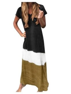 Women's T Shirt Dress Tee Dress Maxi Long Dress Black Blue Gray Yellow Red Short Sleeve Color Block Patchwork Spring Summer Round Neck Casual Boom Sale Dress S M L XL XXL 3XL 4XL 5XL -HAYz Clothing Shop pvmlho1666946211394