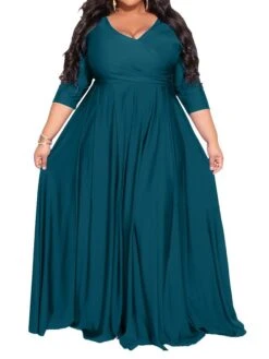 Women‘s Plus Size Curve Party Dress Pure Color V Neck 3/4 Length Sleeve Fall Spring Elegant Maxi Long Dress Party Evening Party Dress 21 Women‘s Plus Size Curve Party Dress Pure Color V Neck 3/4 Length Sleeve Fall Spring Elegant Maxi Long Dress Party Evening Party Dress -HAYz Clothing Shop pvroit1672020374324