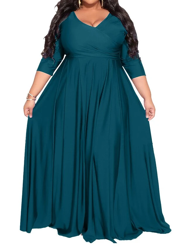 Women‘s Plus Size Curve Party Dress Pure Color V Neck 3/4 Length Sleeve Fall Spring Elegant Maxi Long Dress Party Evening Party Dress 7 Women‘s Plus Size Curve Party Dress Pure Color V Neck 3/4 Length Sleeve Fall Spring Elegant Maxi Long Dress Party Evening Party Dress - Image 7