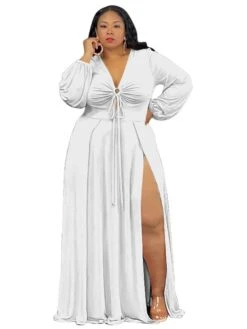 Women‘s Plus Size Curve Easter Dress V Neck Vacation Dress Solid Color Long Sleeve Winter Fall Stylish Casual Maxi Dress Holiday Date Dress Black Dress -HAYz Clothing Shop pvtnwp1639623162612