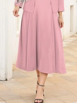 Women's Plus Size Curve Casual Dress Dress Set Two Piece Dress Floral Midi Dress Long Sleeve Print Crew Neck Fashion Outdoor Pink Fall Winter L XL XXL 3XL 4XL -HAYz Clothing Shop pwevum1697778343894