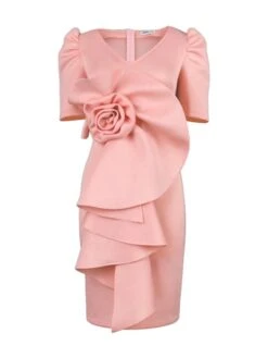 Women‘s Plus Size Curve Party Dress Solid Color V Neck Half Sleeve Spring Fall Elegant Formal Knee Length Dress Formal Party Dress -HAYz Clothing Shop pwnpms1665286574467