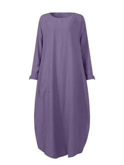 Women's Casual Dress Cotton Linen Dress Abaya Maxi Long Dress Linen / Cotton Blend Classic Casual Outdoor Daily Vacation Crew Neck Pocket Split Long Sleeve Spring Fall Winter 2023 Loose Fit ArmyGreen -HAYz Clothing Shop pxgbrh1692340974551