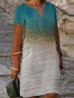 Women‘s Plus Size CurveFloral V Neck Print Short Sleeve Spring Summer Casual Short Mini Dress Casual Daily Dress -HAYz Clothing Shop pxjigm1649760942357